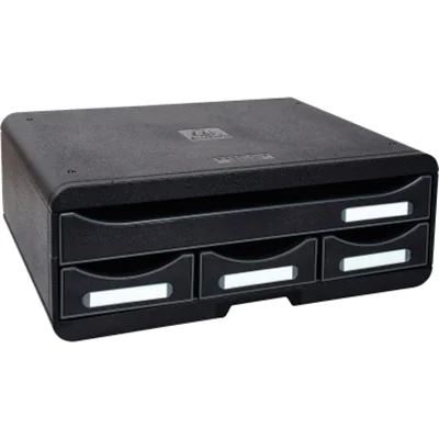 Exacompta Schubladenbox TOOLBOX Mini 4 Schubladen DIN A4 quer Polystyrol Gehäusefarbe: schwarz Farbe der Schublade: schwarz Exacompta Schubladenbox TOOLBOX Mini 4 Schubladen DIN A4 quer Polystyrol Gehäusefarbe: schwarz Farbe der Schublade: schwarz