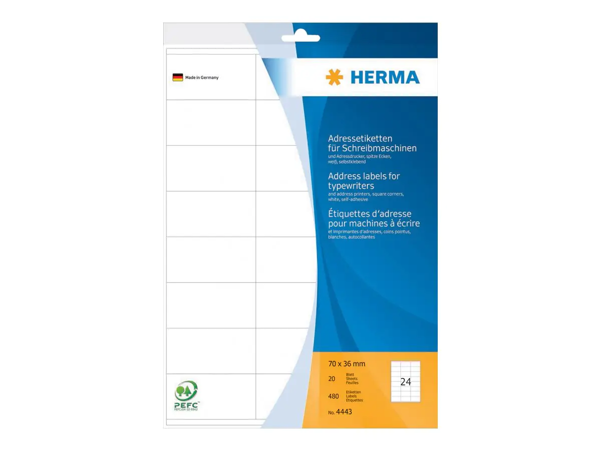 HERMA Etikett 4443 für Adressen 70x36mm weiß 480 St./Pack.