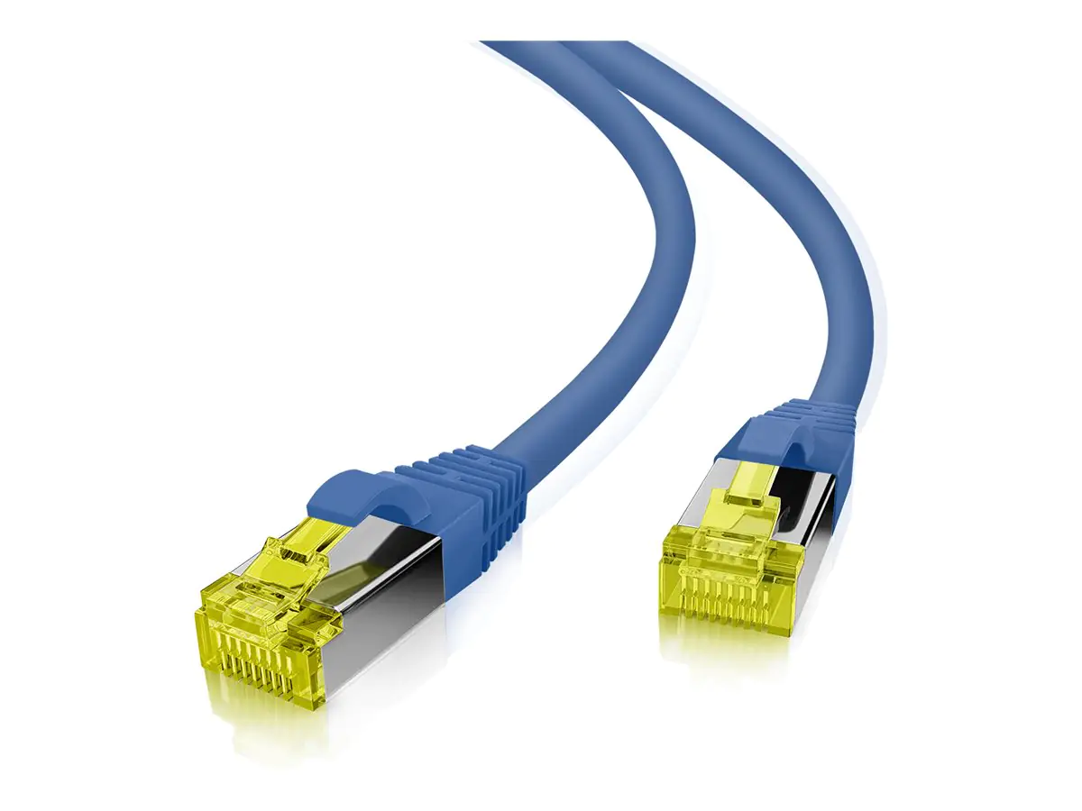 Helos - Patch-Kabel - RJ-45 (M) zu RJ-45 (M) - 1.5 m - 6 mm - SFTP, PiMF - CAT 7 (Kabel) / CAT 6a (Anschlüsse) - halogenfrei, Knickschutzmanschette - Blau