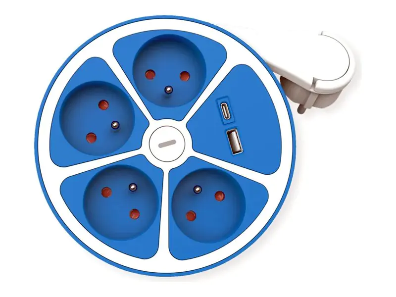 ROLINE UTE Tischsteckdosenlei. 4x+Sw. 1x A+ C CEE7/7 Blau 3m - Steckdosenleiste