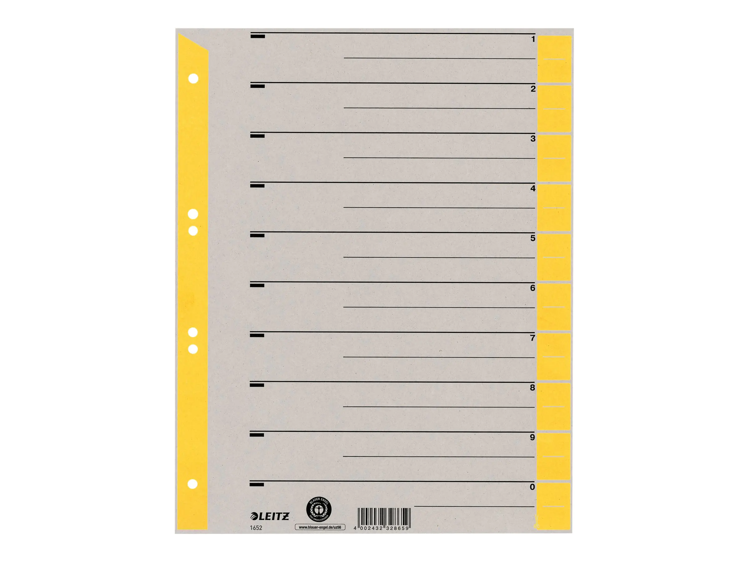 Leitz Trennblatt DIN A4, Überbreite Kraftkarton, recycelt gelb schwarz 100 St./Pack.