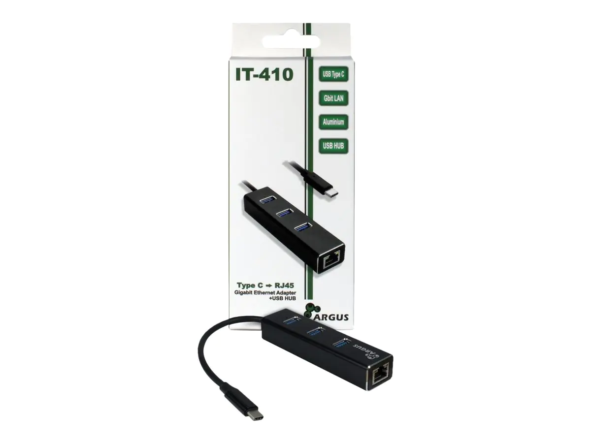Argus IT-410 - Hub - 3 x SuperSpeed USB 3.0 + 1 x 10/100/1000 - Desktop