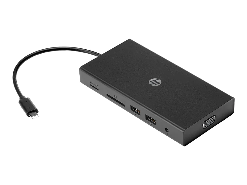 HP USB-C-Reisehub mit mehreren Anschlüssen, Kabelgebunden, USB 2.0, 10,100,1000 Mbit/s, Schwarz, MicroSD (TransFlash), SD, China 1C1Y5AA#ABB