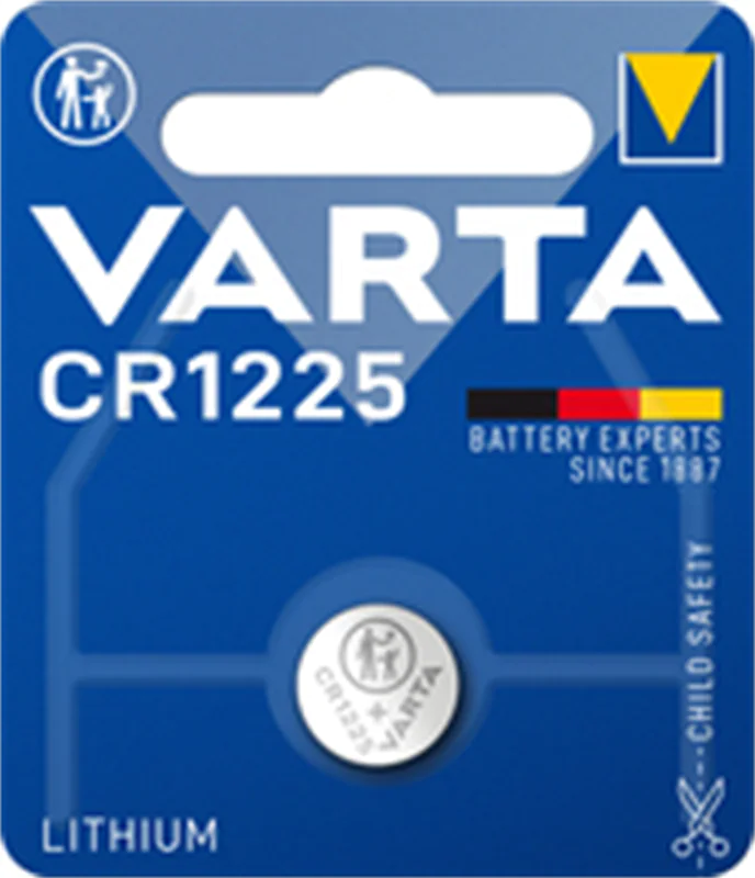 Varta Batterien Knopfzelle CR1225, 1 Stück, Lithium Coin, 3V, kindersichere Verpackung, für elektronische Kleingeräte - Autoschlüssel, Fernbedienungen, Waagen, Einwegbatterie, CR1225, Lithium, 3 V, 1 Stück(e), 48 mAh 06225101401