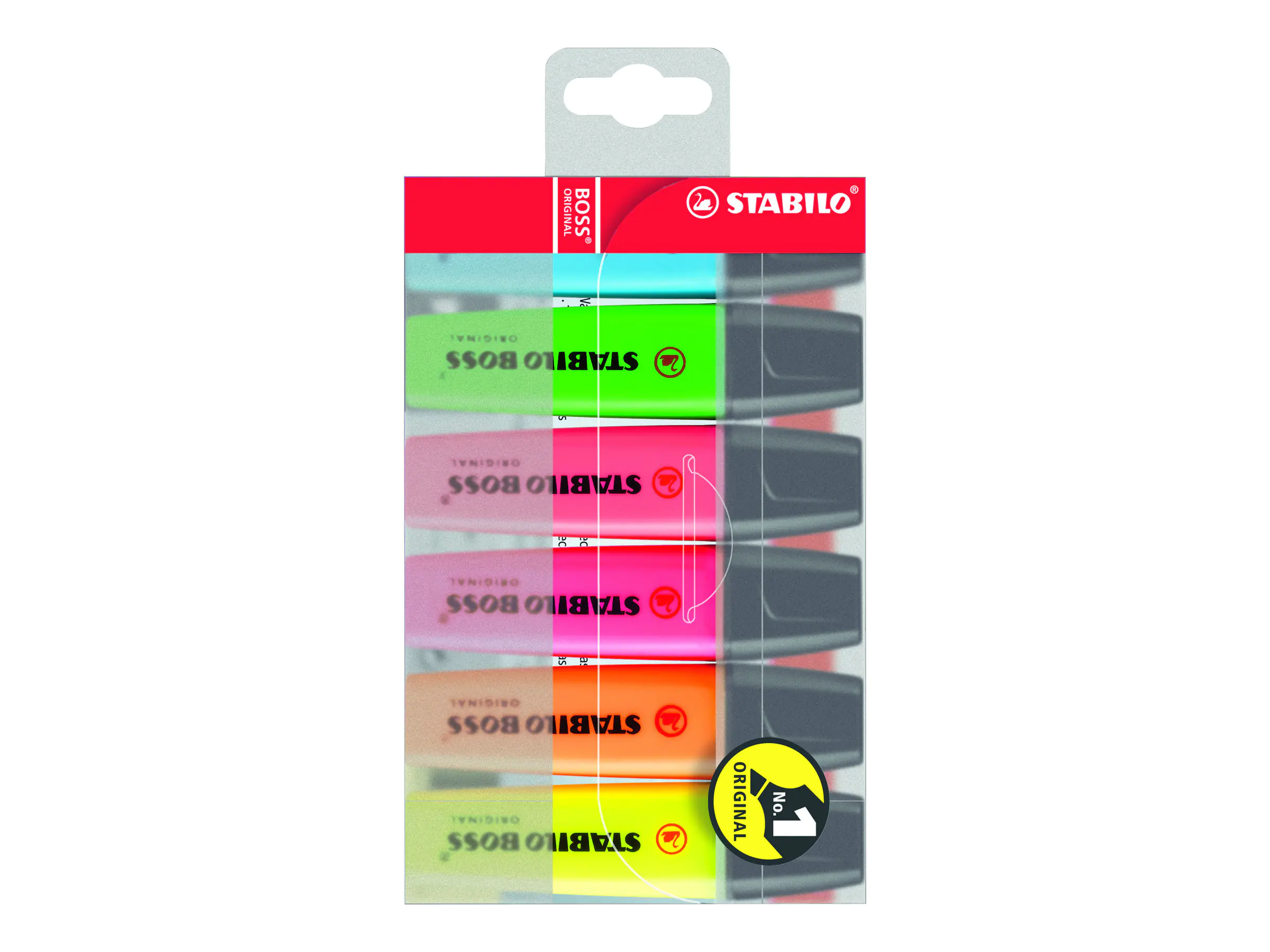 STABILO BOSS ORIGINAL - Textmarker - Blau fluoreszierend, fluoreszierend orange, fluoreszierend rot, fluoreszierend gelb, fluoreszierend grün, fluoreszierend rosa - wasserbasierte Tinte - 2-5 mm (Packung mit 6) 70/6