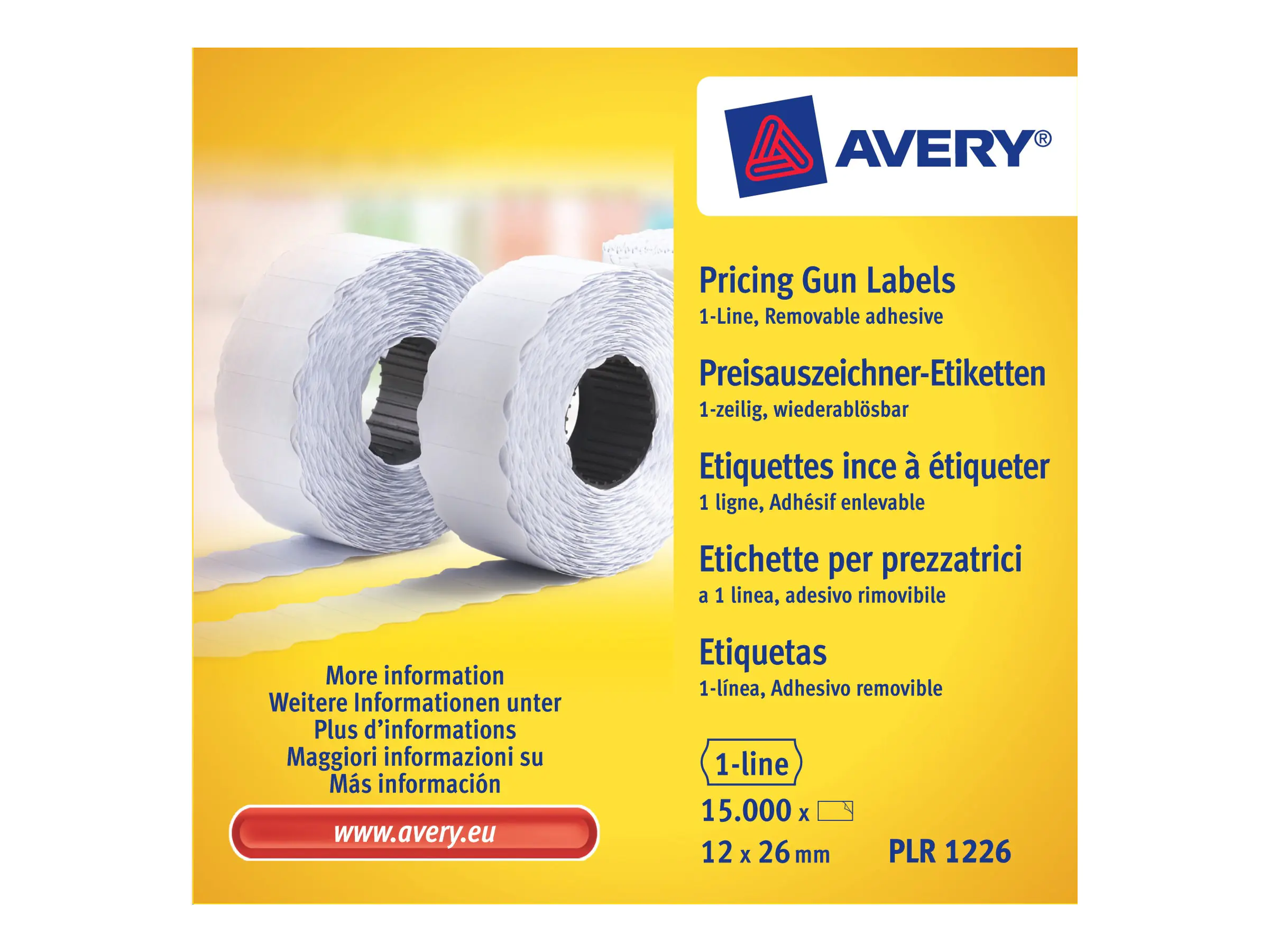 Avery Zweckform Papier - entfernbarer Klebstoff - weiß - 12 x 26 mm 15000 Etikett(en) (10 Rolle(n) PLR1226