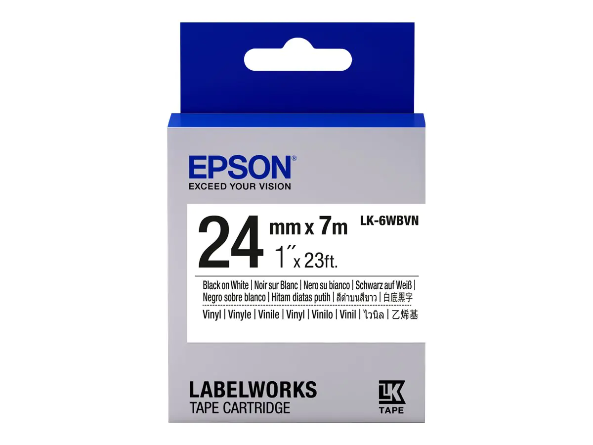 Epson LK-6WBVN - Vinyl - Schwarz auf Weiß - Rolle (2,4 cm x 7 m) 1 Kassette(n) Etikettenband - für LabelWorks LW-1000, LW-300, LW-400, LW-600, LW-700, LW-K400, LW-Z700, LW-Z710, LW-Z900 Epson LK-6WBVN - Vinyl - Schwarz auf Weiß - Rolle (2,4 cm x 7 m) 1 Kassette(n) Etikettenband - für LabelWorks LW-1000, LW-300, LW-400, LW-600, LW-700, LW-K400, LW-Z700, LW-Z710, LW-Z900