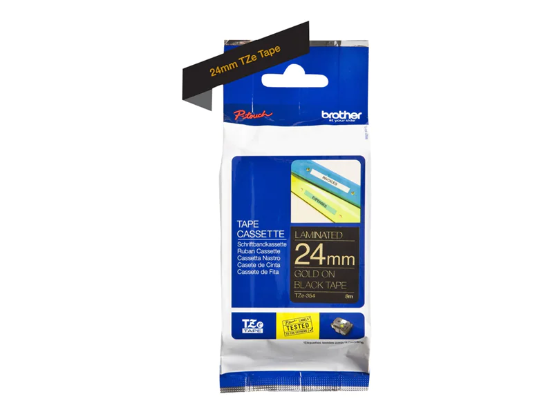 Brother TZe-354 - Selbstklebend - gold auf schwarz - Rolle (2,4 cm x 8 m) 1 Kassette(n) laminiertes Band - für Brother PT-P950; P-Touch Cube PT-P910; P-Touch Cube Plus PT-P710; P-Touch Cube Pro PT-P910