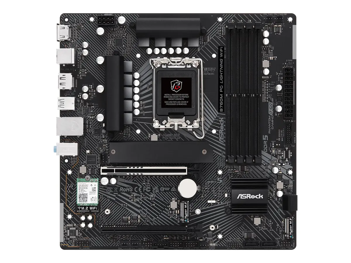 ASRock B760M PG LIGHTNING WIFI - Motherboard - micro ATX - LGA1700-Sockel - B760 Chipsatz - USB-C 3.2 Gen 1, USB 3.2 Gen 1 - 2.5 Gigabit LAN, Wi-Fi, Bluetooth - Onboard-Grafik (CPU erforderlich) - HD Audio (8-Kanal)