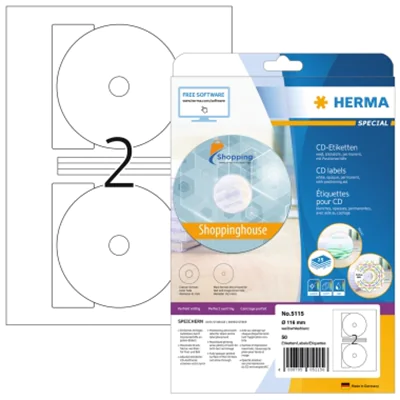 HERMA CD/DVD Etikett 5115 116mm Maxi weiß 50 St./Pack. HERMA CD/DVD Etikett 5115 116mm Maxi weiß 50 St./Pack.