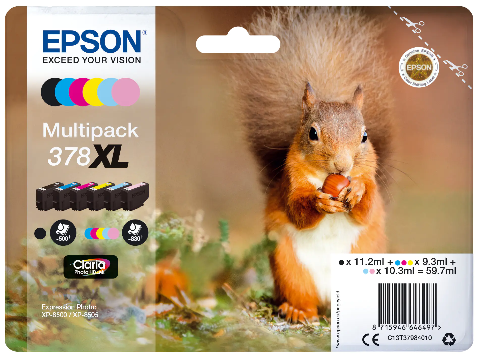 Epson 378XL Multipack - 6er-Pack - XL - Schwarz, Gelb, Cyan, Magenta, hellmagentafarben, hell Cyan - Original - Blisterverpackung - Tintenpatrone - für Expression Home XP-8605, XP-8606; Expression Photo XP-8500, XP-8500 Small-in-One, XP-8505 Epson 378XL Multipack - 6er-Pack - XL - Schwarz, Gelb, Cyan, Magenta, hellmagentafarben, hell Cyan - Original - Blisterverpackung - Tintenpatrone - für Expression Home XP-8605, XP-8606; Expression Photo XP-8500, XP-8500 Small-in-One, XP-8505