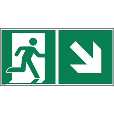 Hinweisschild Rettungsweg rechts abwärts ISO 7010 300x150mm PVC Hinweisschild Rettungsweg rechts abwärts ISO 7010 300x150mm PVC