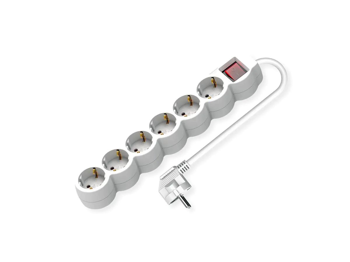 VALUE Steckdosenleiste lang/rund+Sw. weiss 6x CEE 7/7 3m - Steckdosenleiste