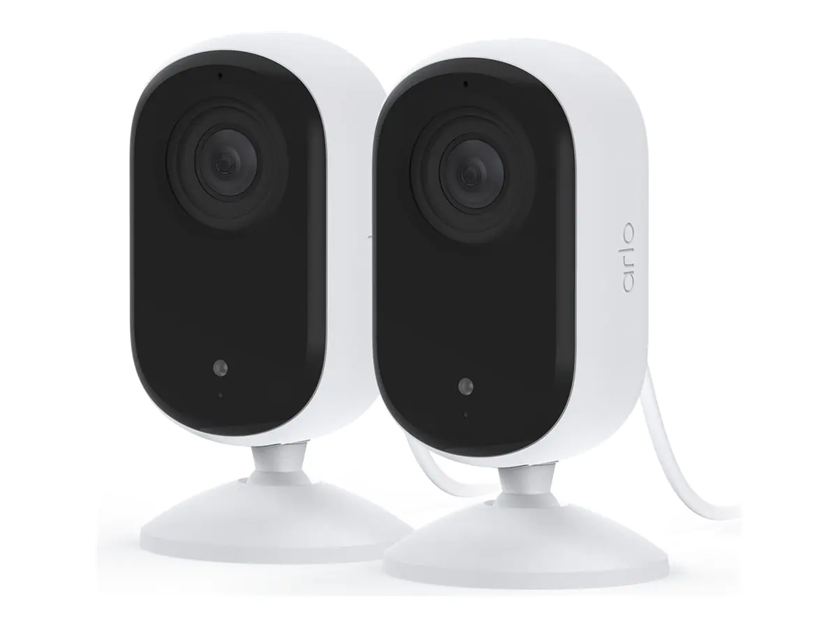 Arlo Essential Indoor 2K - Netzwerk-Überwachungskamera - Innenbereich - Farbe (Tag&Nacht) - 4 MP - 2560 x 1440 - Audio - drahtlos - Wi-Fi - mit Arlo Secure Plan (Testversion) (Packung mit 2)