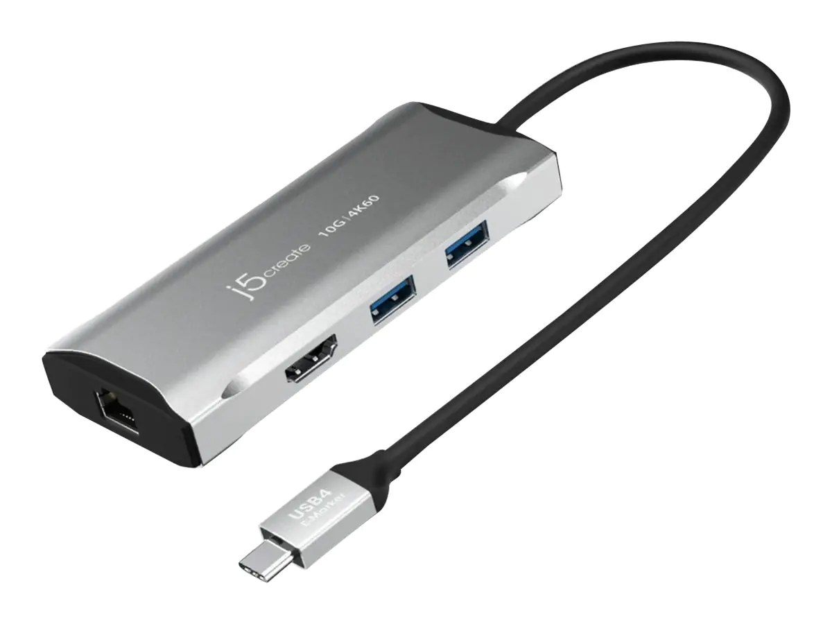 j5create JCD392-N 4K60 Elite USB-C® 10Gbps Travel Dock, Kabelgebunden, USB 3.2 Gen 1 (3.1 Gen 1) Type-C, 100 W, 10,100,1000 Mbit/s, Grau, Space Grey