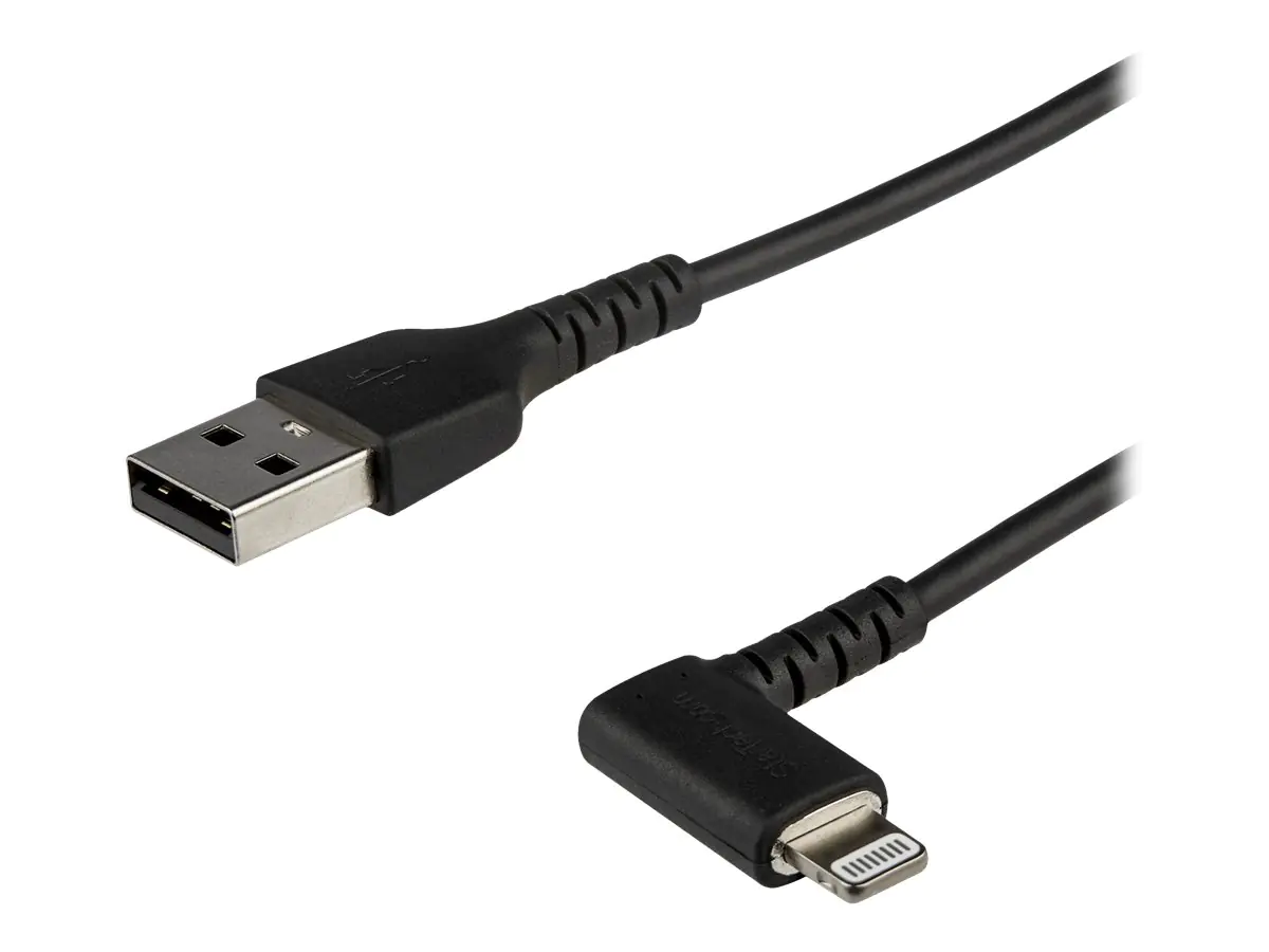 StarTech 1m USB-A auf Lightning-Kabel - 90° rechtwinkliges USB Typ-A auf Ladekabel - Synchronisationskabel - Apple MFi-zertifiziert iPad/iPhone 12 - Schwarz (RUSBLTMM1MBR) - Lightning-Kabel - Lightning männlich gewinkelt zu USB männlich - 1 m - Doppelisol StarTech 1m USB-A auf Lightning-Kabel - 90° rechtwinkliges USB Typ-A auf Ladekabel - Synchronisationskabel - Apple MFi-zertifiziert iPad/iPhone 12 - Schwarz (RUSBLTMM1MBR) - Lightning-Kabel - Lightning männlich gewinkelt zu USB männlich - 1 m - Doppelisol