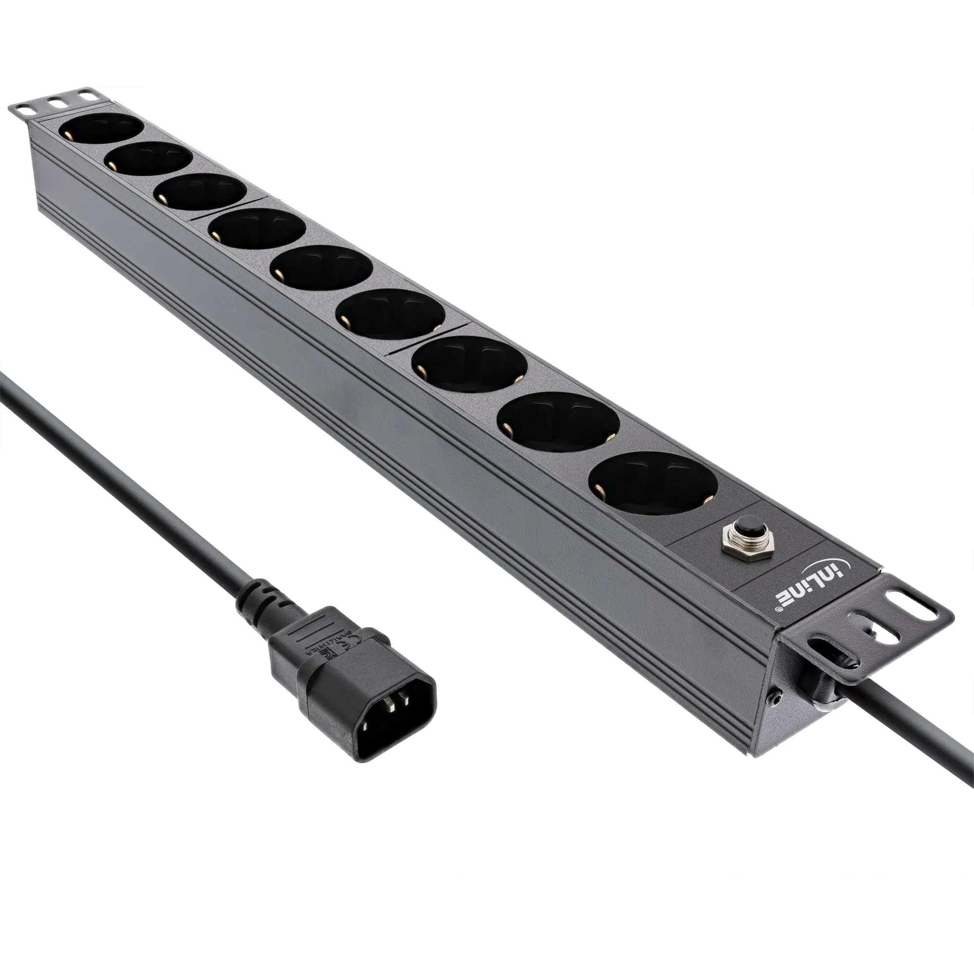 InLine 19" Steckdosenleiste - 9-fach Schutzkontakt - C14 Stecker - Überlastschutz 16429S