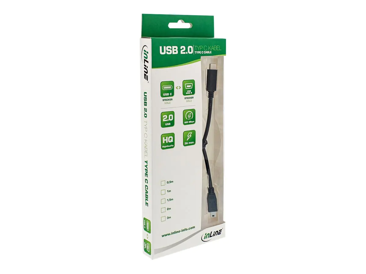 InLine - USB-Kabel - USB-C (M) bis Mini-USB, Typ B (M) - USB 2.0 - 0.5 A - 3 m - Schwarz