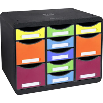 Exacompta Schubladenbox STORE-BOX Multi 11 Schubladen Polystyrol Gehäusefarbe: schwarz Farbe der Schublade: mehrfarbig Exacompta Schubladenbox STORE-BOX Multi 11 Schubladen Polystyrol Gehäusefarbe: schwarz Farbe der Schublade: mehrfarbig
