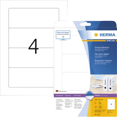 HERMA Ordneretiketten 5121 DIN A4 157x61mm weiß 100 St./Pack