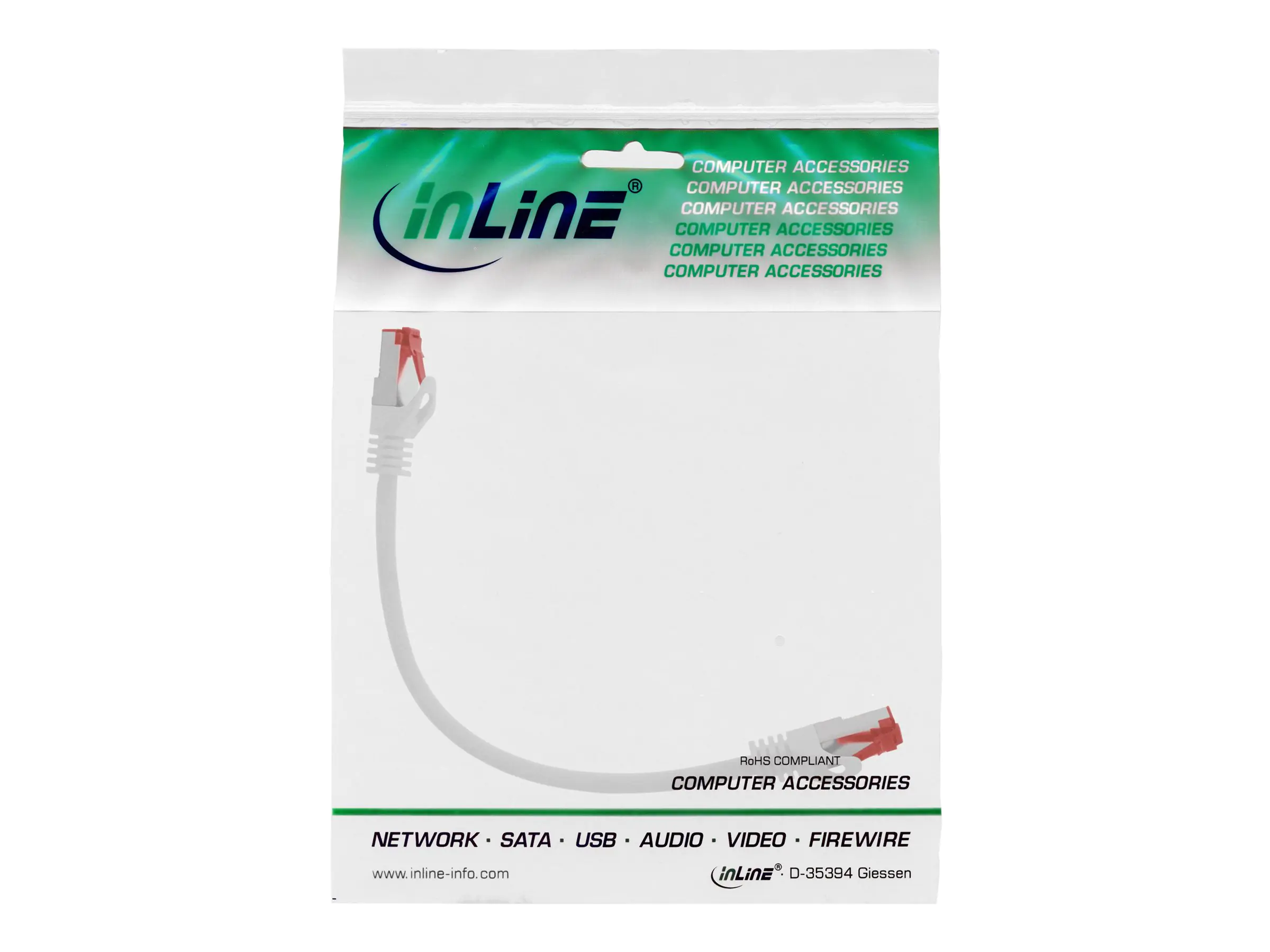 InLine Patchkabel - S/FTP (PiMf) - Cat.6 - 250MHz - PVC - CCA - weiß - 0,25m 76122W