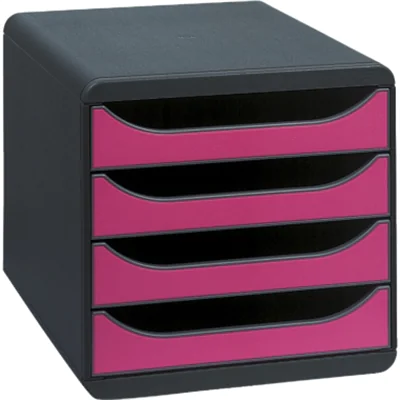 Exacompta Schubladenbox BIG-BOX 4 Schubladen DIN A4, Überbreite Polystyrol Gehäusefarbe: schwarz Farbe der Schublade: himbeerfarben Exacompta Schubladenbox BIG-BOX 4 Schubladen DIN A4, Überbreite Polystyrol Gehäusefarbe: schwarz Farbe der Schublade: himbeerfarben