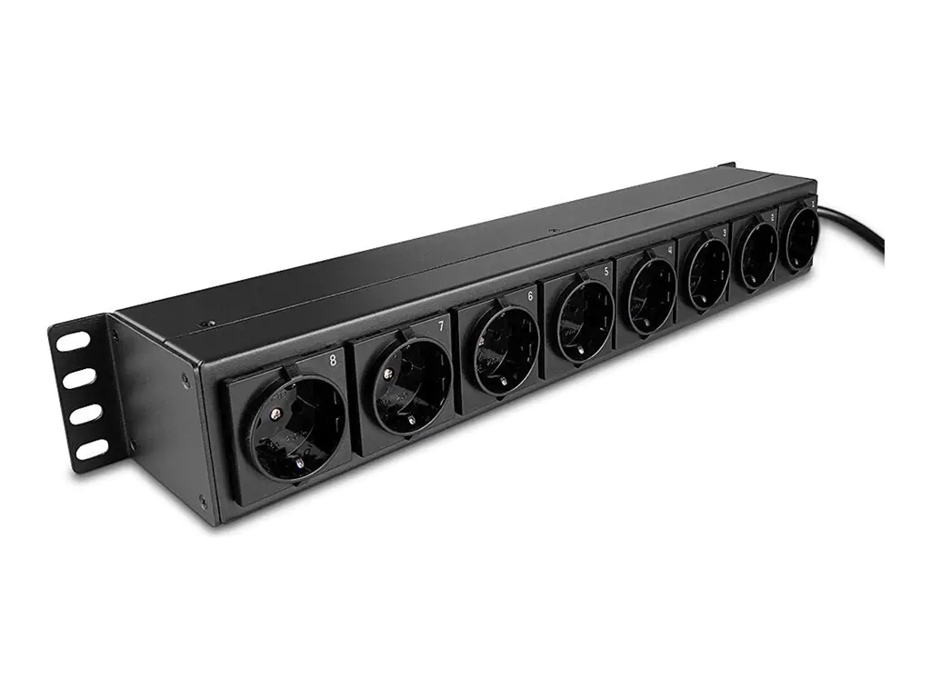 Lindy Steckdosenleiste (Rack - einbaufähig) - Schuko-Steckdosen, horizontal, mit Schalter - Wechselstrom 250 V - 3500 Watt - Eingabe, Eingang CEE 7/4 - Ausgangsanschlüsse: 8 (power CEE 7/3) 73025