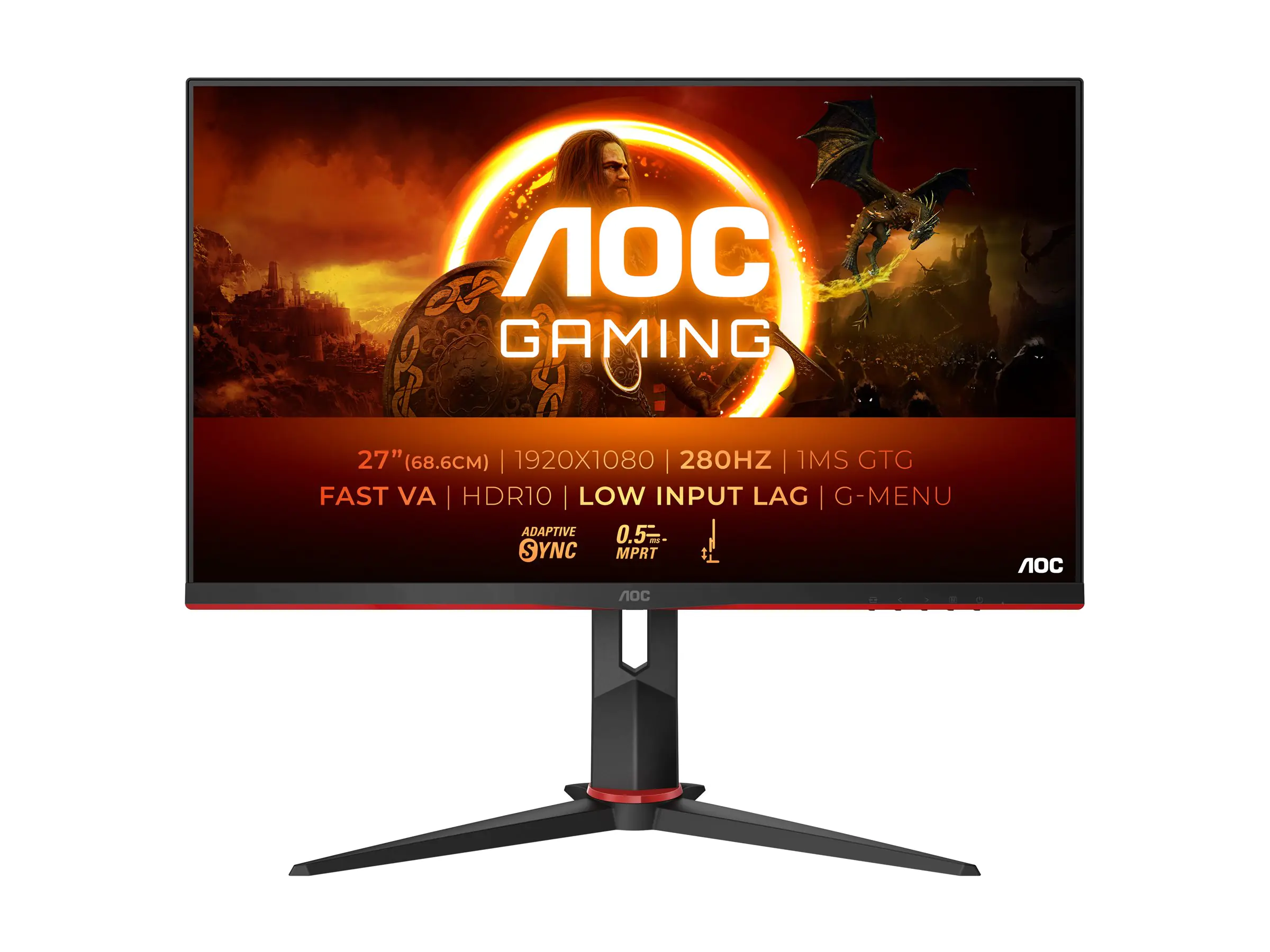 AOC Gaming 27G2ZN3/BK - LED-Monitor - Gaming - 68.6 cm (27") - 1920 x 1080 Full HD (1080p) @ 280 Hz - VA - 300 cd/m² - 4000:1 - HDR10 - 0.5 ms - 2xHDMI, DisplayPort - Schwarz, Rot