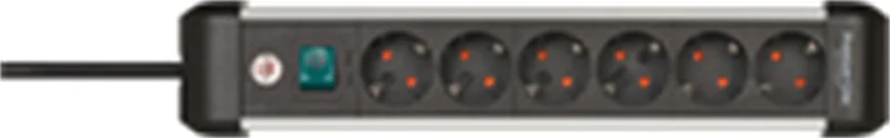 Brennenstuhl 1391030600, 3 m, Indoor, Abgewinkelt, IP20, Schwarz, Silber, 6 AC-Ausgänge