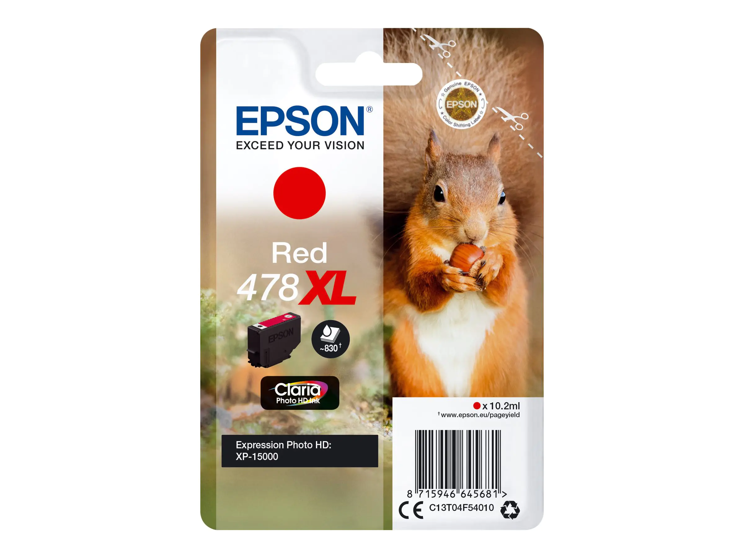 Epson 478XL - 10.2 ml - mit hoher Kapazität - Rot - Original - Tintenpatrone - für Expression Home HD XP-15000 Epson 478XL - 10.2 ml - mit hoher Kapazität - Rot - Original - Tintenpatrone - für Expression Home HD XP-15000