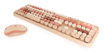 KeySonic KSKM-8200M-RF (DE), Maus-Tastatur-Set, Full-SizeTastatur, runde Tasten, Kunststoff, Mehrfarbig sand/cremefabig, Kabellos, RF Wireless, Membran Key Switch, QWERTZ, Beige, Braun, Pink, Maus enthalten