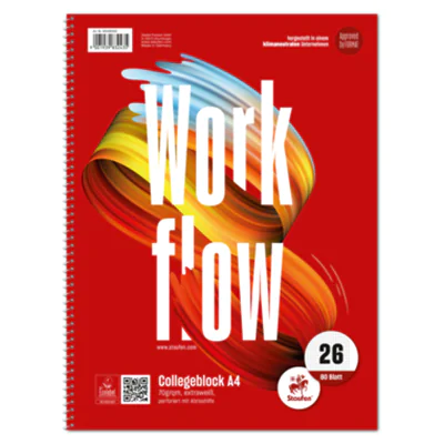 Format-X® Collegeblock Style Work flow DIN A4 kariert mit Rand 70g/m² rot 80 Bl.
