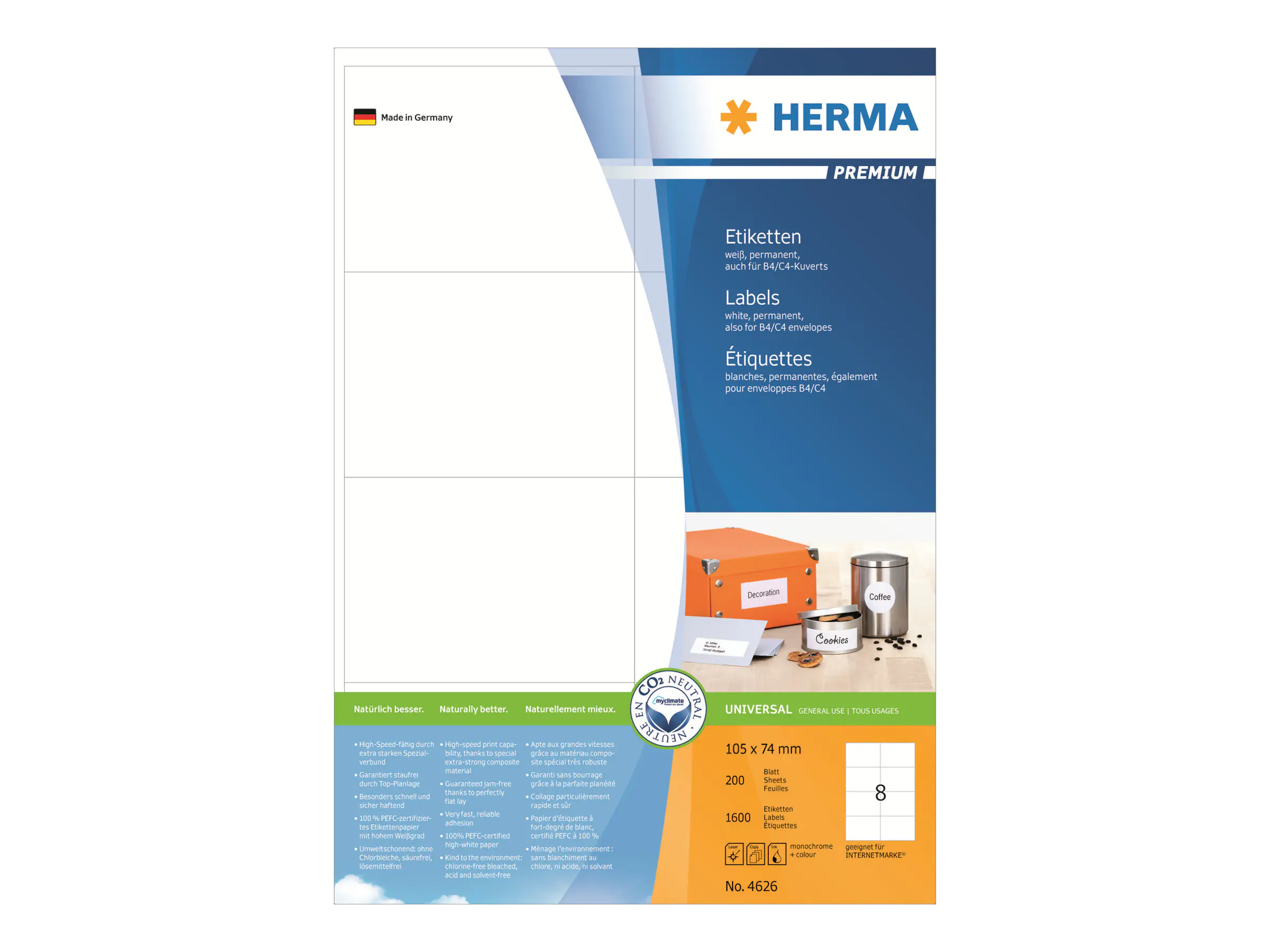 HERMA Premium - Papier - matt - permanent selbstklebend - weiß - A7 (74 x 105 mm) 4626