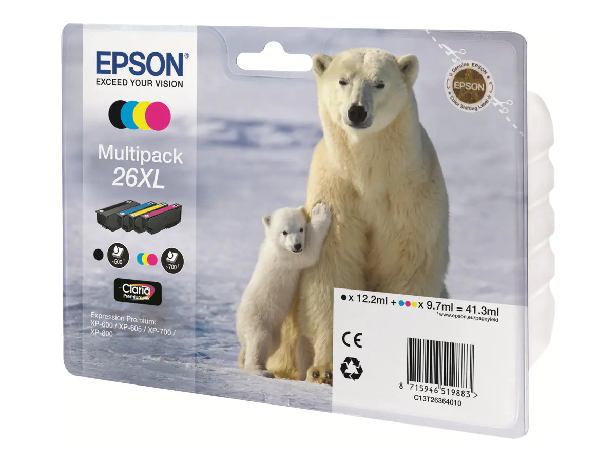 Epson 26XL Multipack - 4er-Pack - XL - Schwarz, Gelb, Cyan, Magenta - Original - Tintenpatrone - für Expression Premium XP-510, 520, 600, 605, 610, 615, 620, 625, 700, 710, 720, 800, 810, 820 Epson 26XL Multipack - 4er-Pack - XL - Schwarz, Gelb, Cyan, Magenta - Original - Tintenpatrone - für Expression Premium XP-510, 520, 600, 605, 610, 615, 620, 625, 700, 710, 720, 800, 810, 820