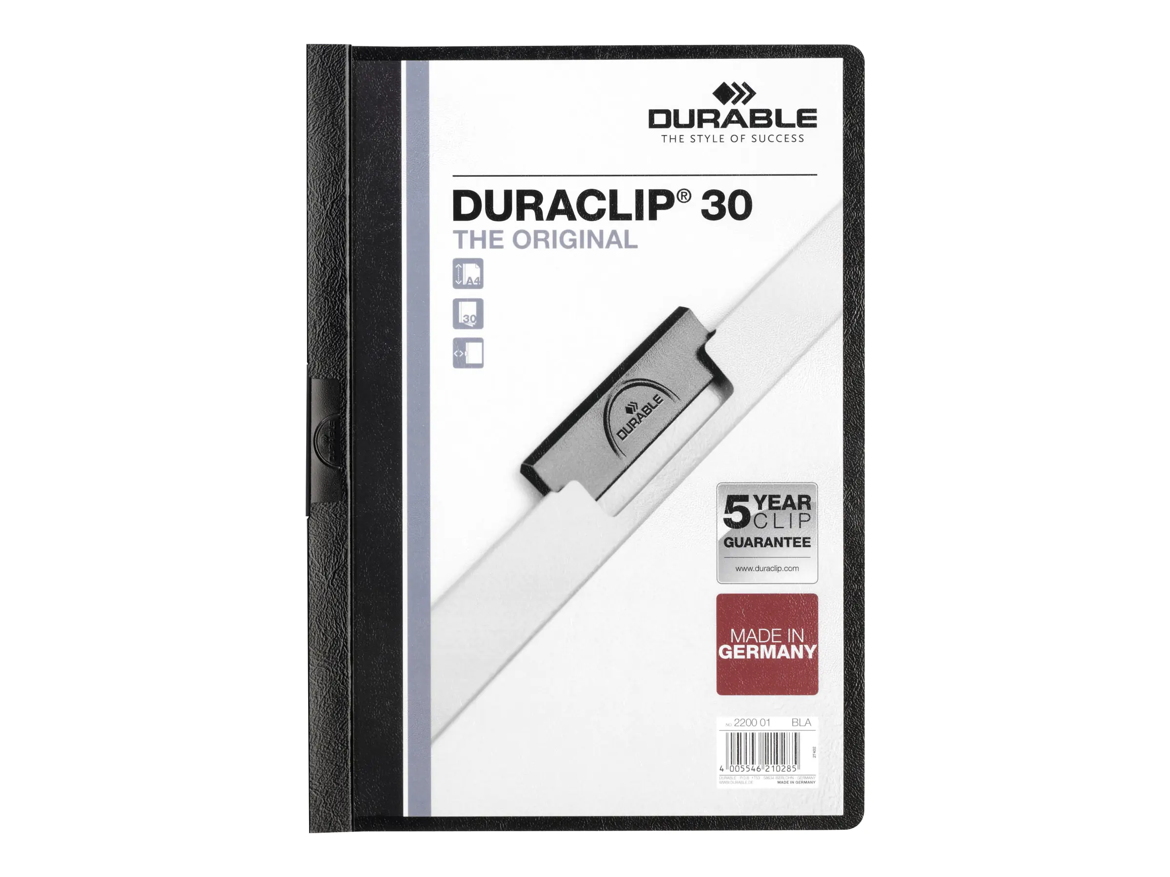 DURABLE Klemmmappe DURACLIP 30 220001 DIN A4 Hartfolie schwarz