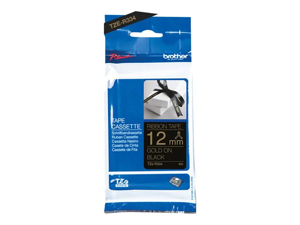 Brother TZe-R334 - Seidig - gold auf schwarz - Rolle (1,2 cm x 4 m) 1 Kassette(n) Band - für P-Touch PT-E310BTVP Brother TZe-R334 - Seidig - gold auf schwarz - Rolle (1,2 cm x 4 m) 1 Kassette(n) Band - für P-Touch PT-E310BTVP