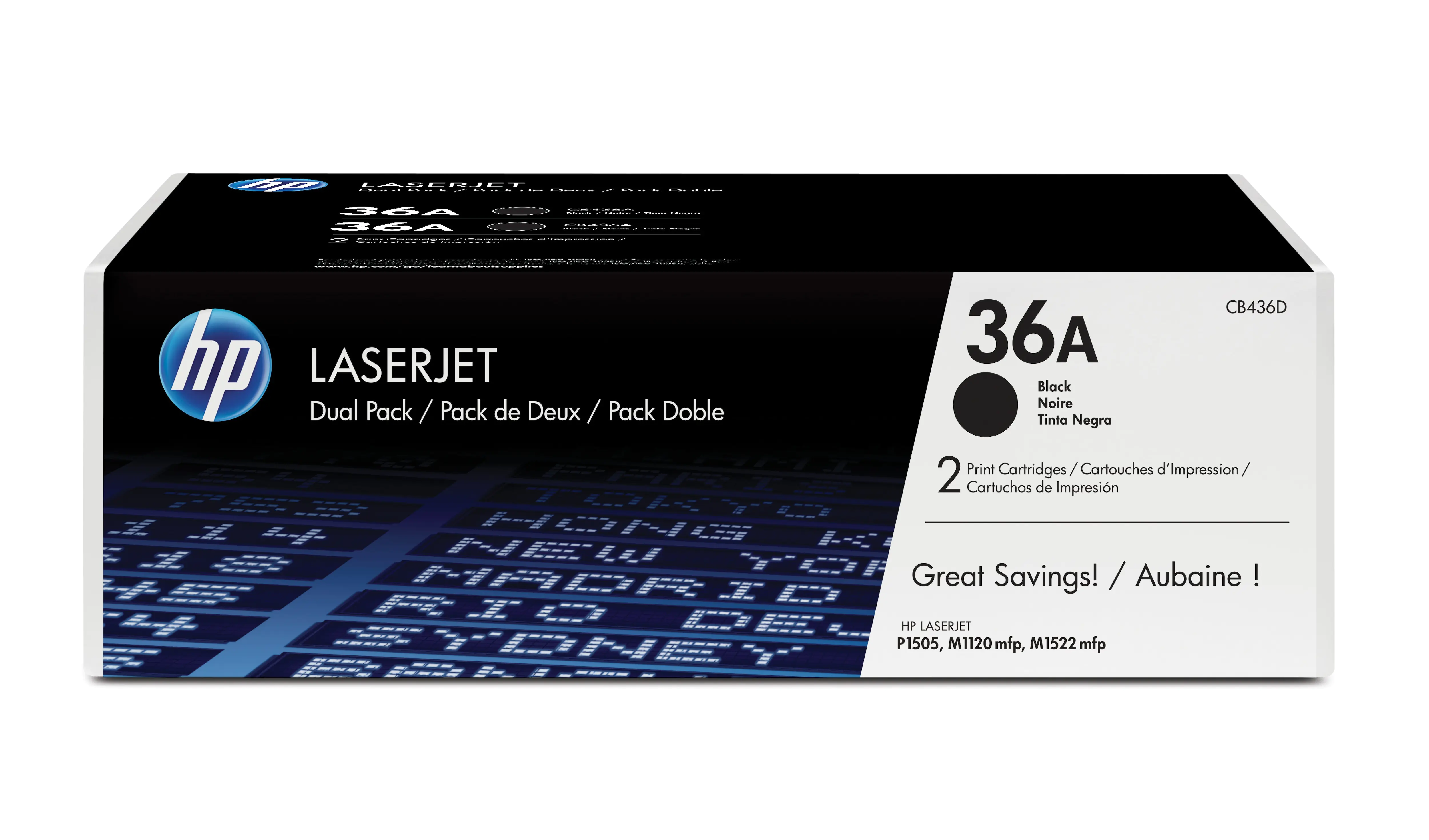 HP 36A - 2er-Pack - Schwarz - Original - LaserJet - Tonerpatrone (CB436AD) - für LaserJet M1120 MFP, M1120n MFP, M1522n MFP, M1522nf MFP, P1505, P1505n, P1506 HP 36A - 2er-Pack - Schwarz - Original - LaserJet - Tonerpatrone (CB436AD) - für LaserJet M1120 MFP, M1120n MFP, M1522n MFP, M1522nf MFP, P1505, P1505n, P1506