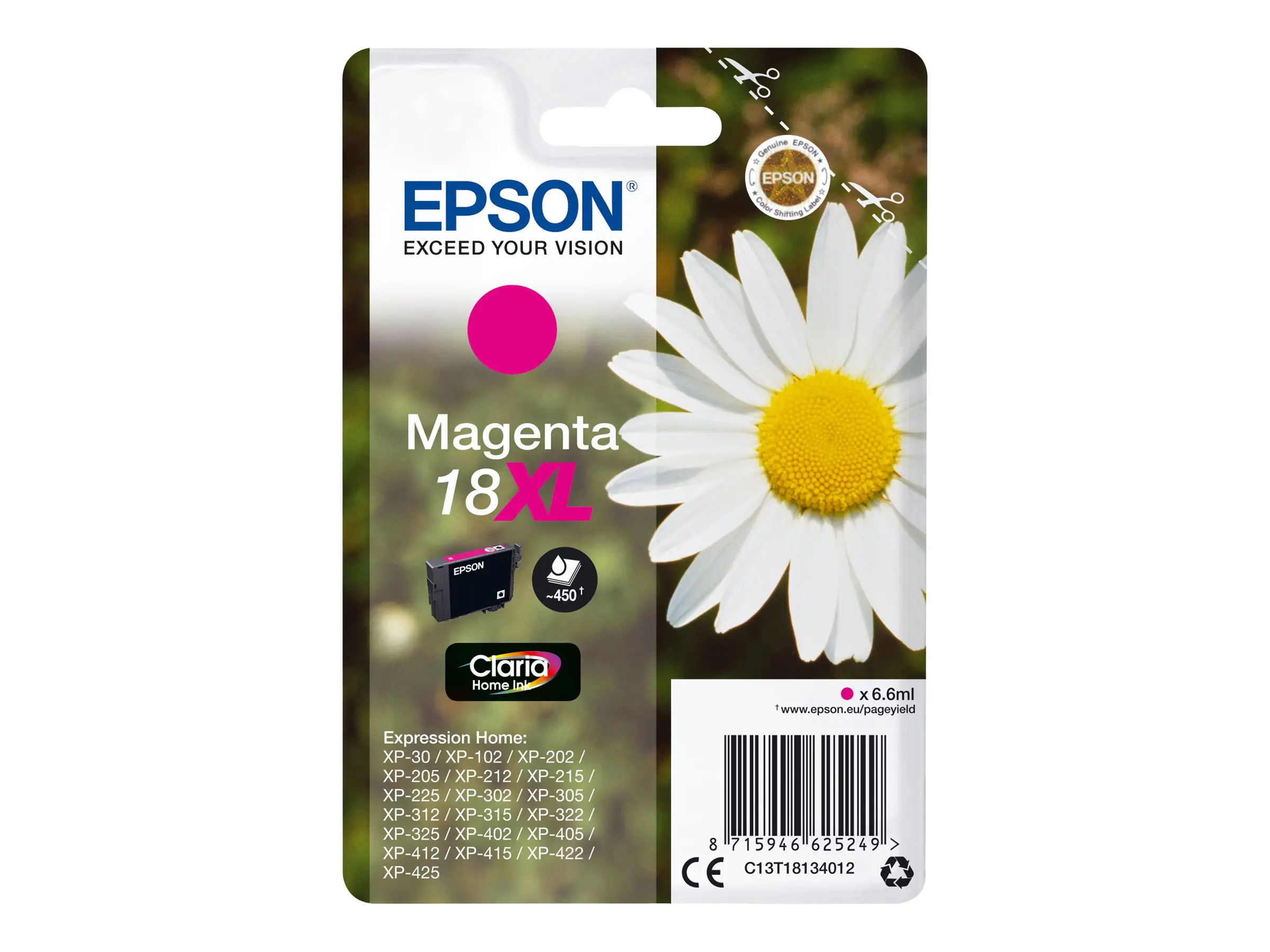 Epson 18XL - 6.6 ml - XL - Magenta - Original - Tintenpatrone - für Expression Home XP-212, 215, 225, 312, 315, 322, 325, 412, 415, 422, 425