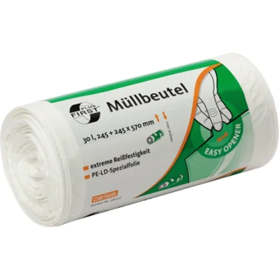 FIRST Müllbeutel 36005 LDPE 305+305x850mm ws 50 St./Pack. FIRST Müllbeutel 36005 LDPE 305+305x850mm ws 50 St./Pack.