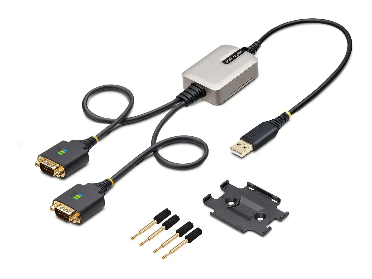 StarTech 2ft (60cm) 2-Port USB to Serial Adapter Cable, Interchangeable DB9 Screws/Nuts, COM Retention, USB-A to DB9 RS232, FTDI, Level-4 ESD Protection, Windows/macOS/ChromeOS/Linux - Rugged TPE Construction (2P1FFC-USB-SERIAL) - Kabel USB / seriell - US