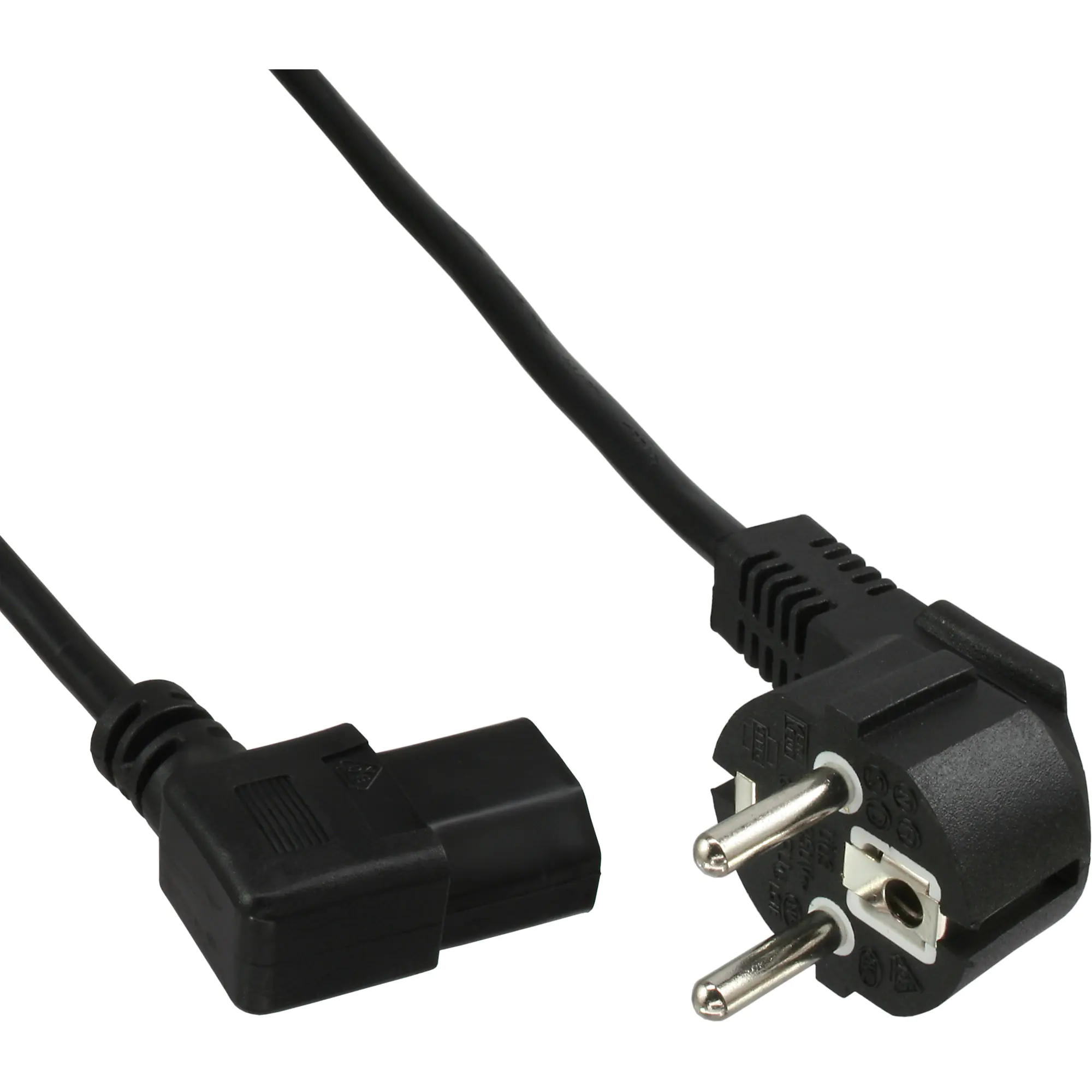 InLine - Stromkabel - power CEE 7/7 (M) gewinkelt zu power IEC 60320 C13 links gewinkelt - 1 m - Schwarz (Packung mit 45)