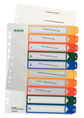 Leitz Register 12930000 DIN A4 1-10 volle Höhe PP farbig/transparent