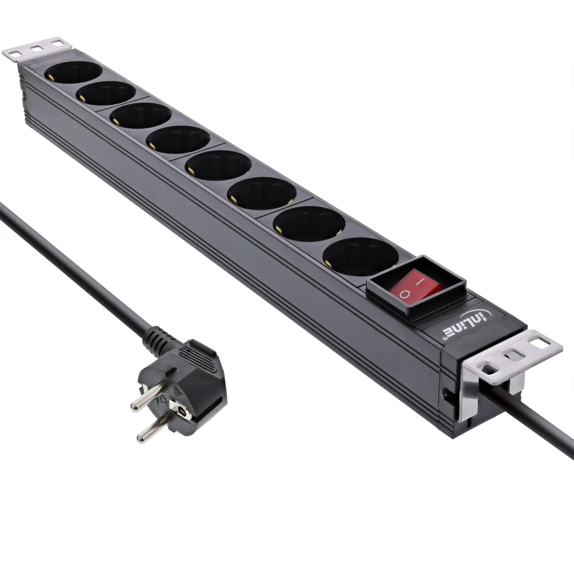 InLine 19" Steckdosenleiste - 8-fach Schutzkontakt - mit Schalter - 2m - schwarz