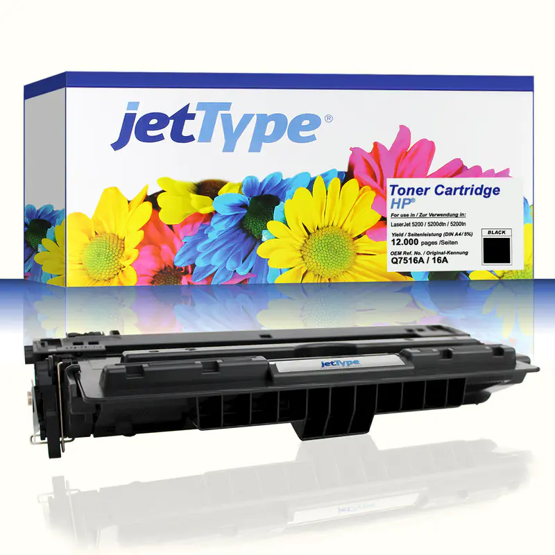 jetType Toner kompatibel zu HP Q7516A 16A schwarz 12.000 Seiten 1 Stück jetType Toner kompatibel zu HP Q7516A 16A schwarz 12.000 Seiten 1 Stück