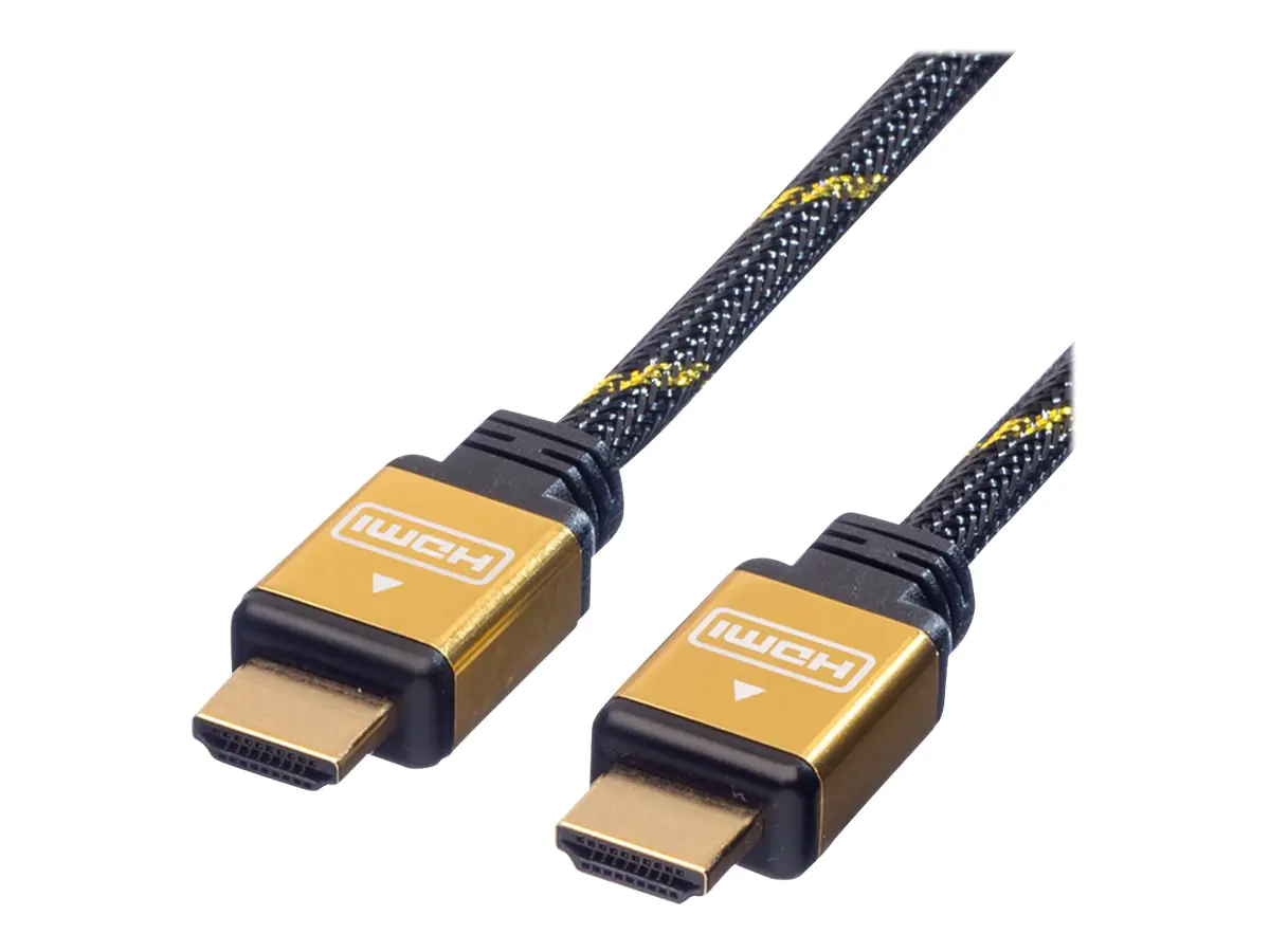 Roline Gold - HDMI-Kabel mit Ethernet - HDMI männlich zu HDMI männlich - 1.5 m - Doppelisolierung - Schwarz, Gold - 4K Unterstützung