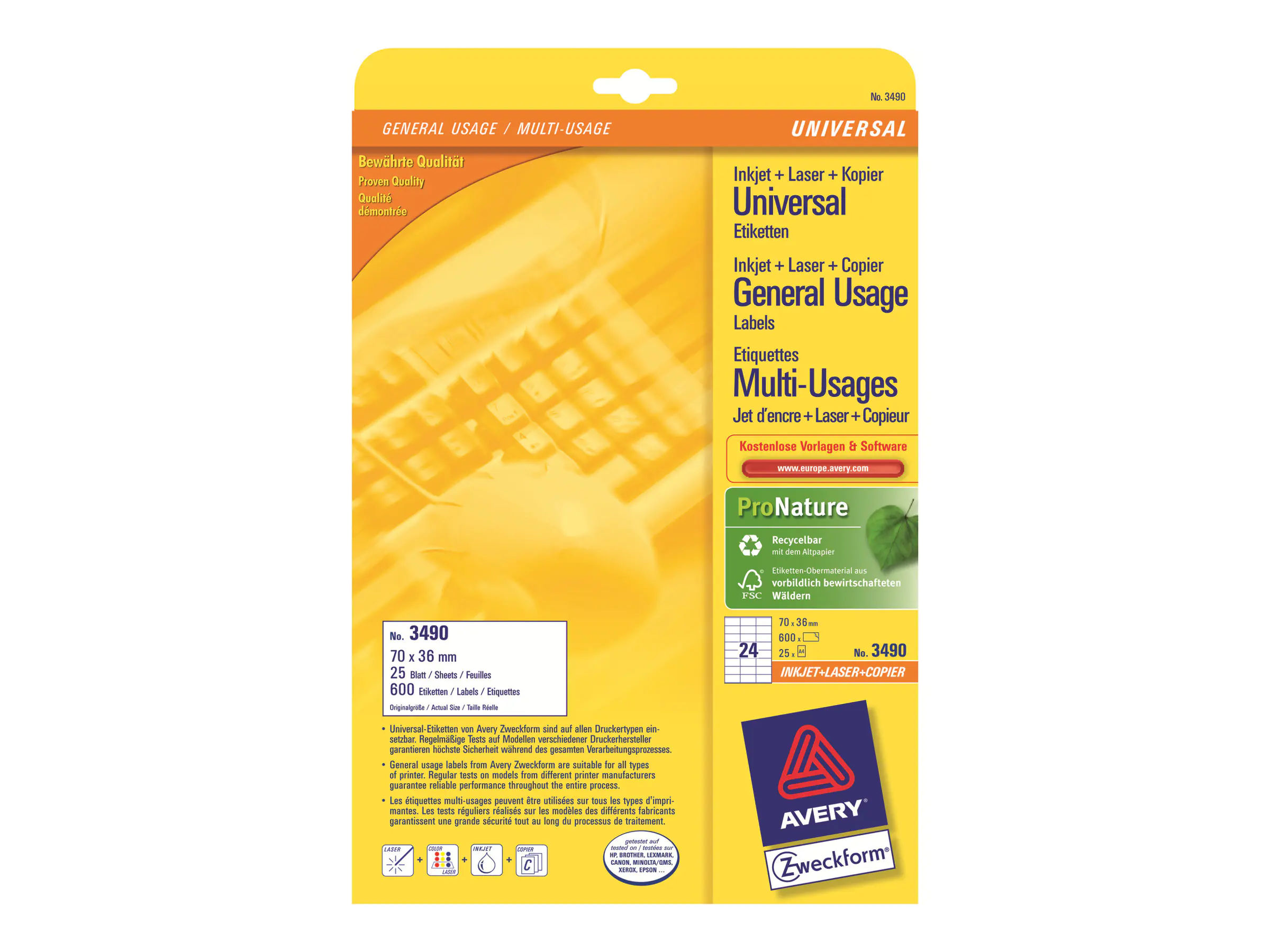 Avery Zweckform Universaletikett 3490 70x36mm weiß 720 St./Pack.