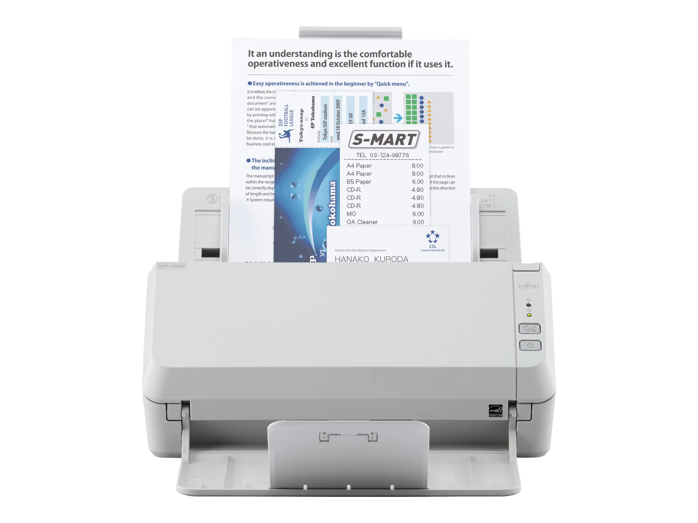 Fujitsu SP-1130N - Dokumentenscanner - Dual CIS - Duplex - 216 x 355.6 mm - 600 dpi x 600 dpi - bis zu 30 Seiten/Min. (einfarbig) / bis zu 30 Seiten/Min. (Farbe) - automatischer Dokumenteneinzug (50 Blätter) - bis zu 4500 Scanvorgänge/Tag - Gigabit LAN, U