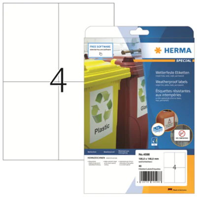 HERMA 4598, Weiß, Rechteck, Dauerhaft, 105 x 148, A4, Papier