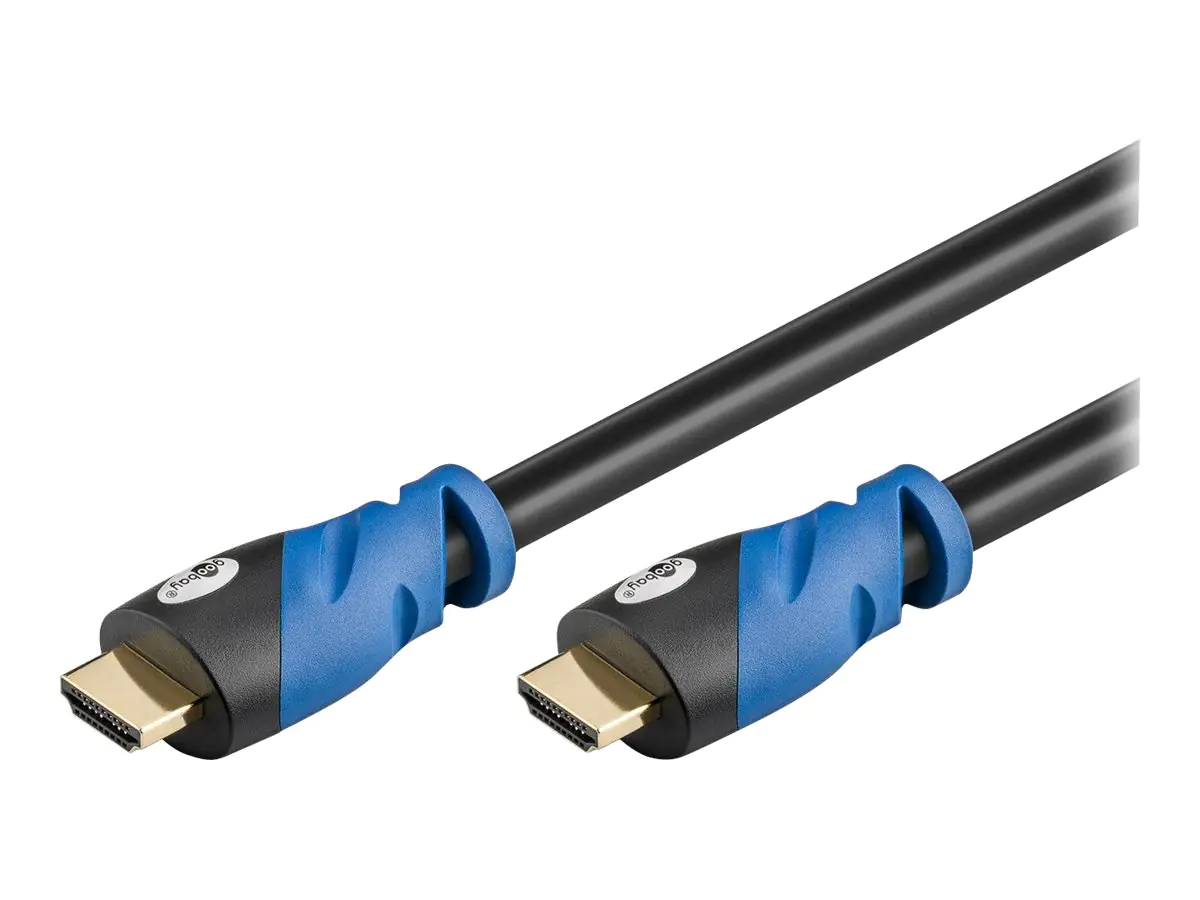 goobay Premium High Speed - HDMI mit Ethernetkabel - HDMI (M) bis HDMI (M) - 5 m - Dreifachisolierung - Schwarz, Blau - 4K Unterstützung