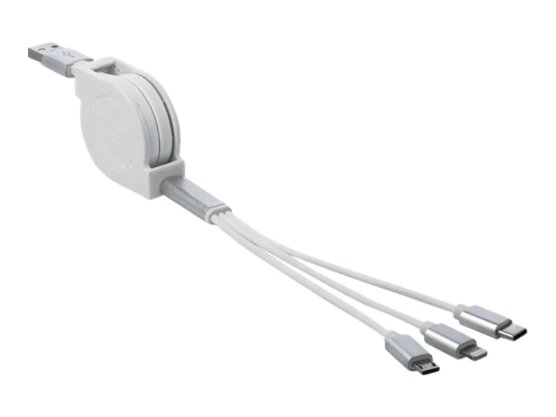 Delock - Lightning-Kabel - USB männlich zu Micro-USB Typ B, Lightning, 24 pin USB-C männlich - 98 cm - weiß - einziehbar, flach Delock - Lightning-Kabel - USB männlich zu Micro-USB Typ B, Lightning, 24 pin USB-C männlich - 98 cm - weiß - einziehbar, flach